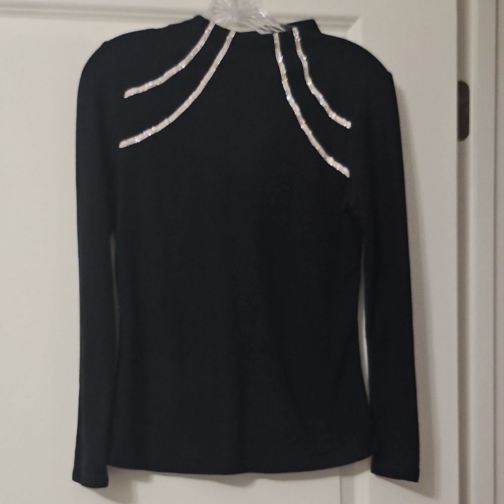 Black Long Sleeve Top with Silver Accents